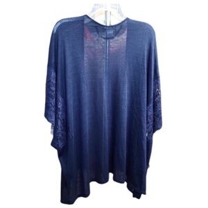 Accessory St Lace Detail Kimono Lightweight Knit Solid Blue Size OS